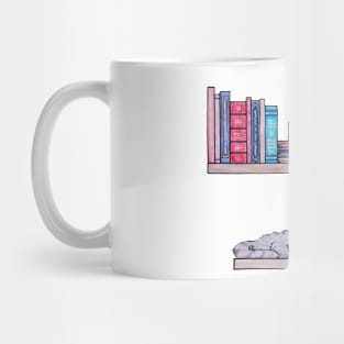 Watercolor Library Lovers Bookshelf with cat books It's lit Mug